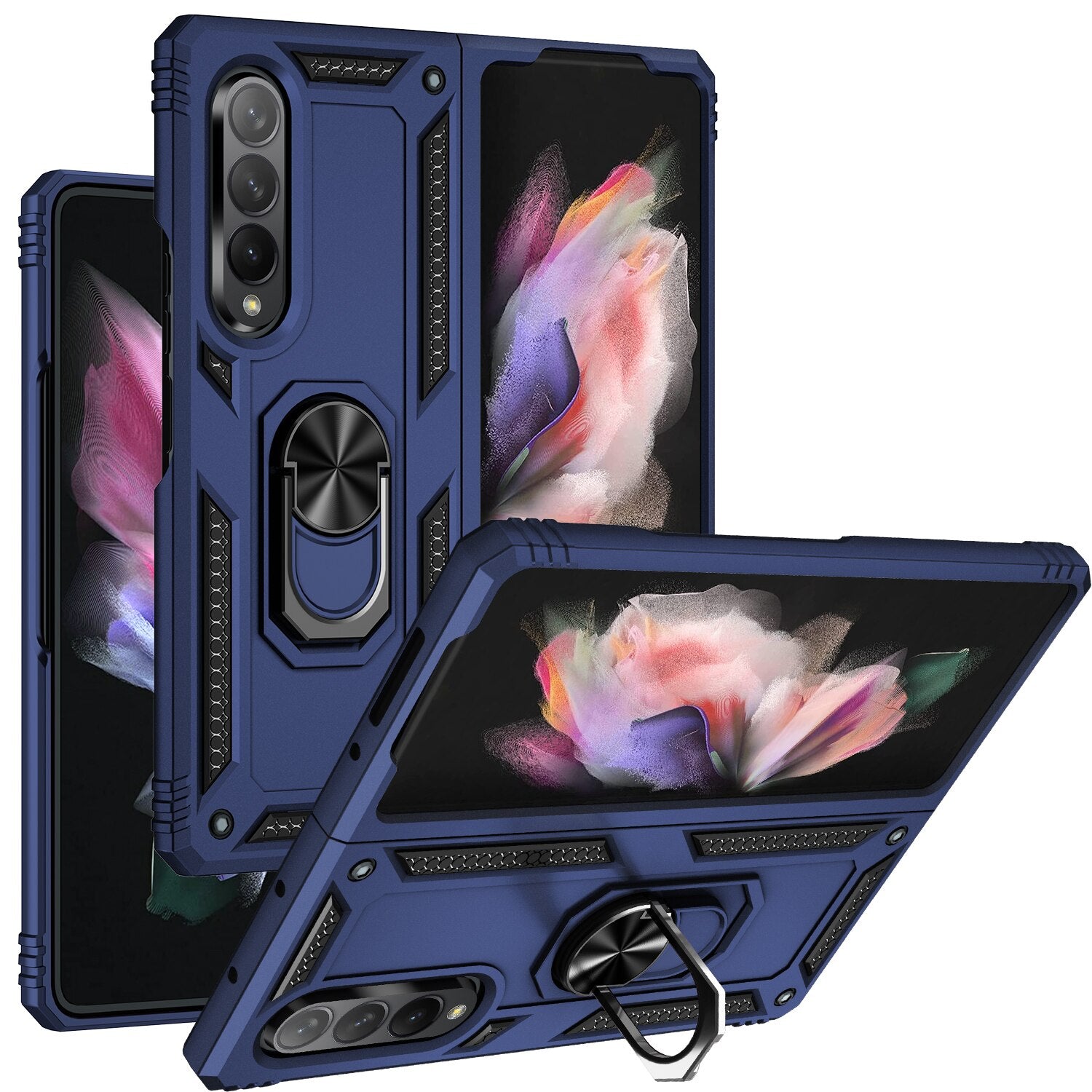 Case for Samsung Galaxy Z Fold 4 Fold 3, with Finger Ring Holder Kickstand, Military Grade Stand Cover Phone Cases for Z Fold4 - 0 Z Fold 3 / Blue / United States Find Epic Store