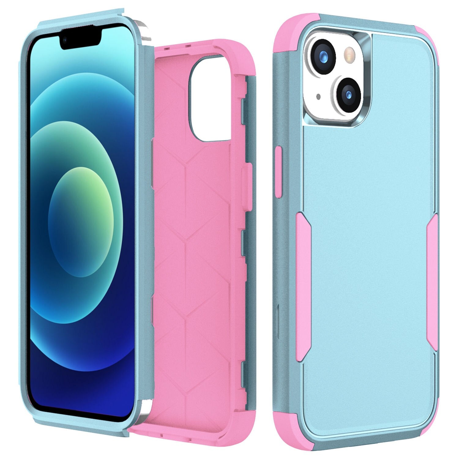 Case For iPhone 14 Armor Shockproof 3 in 1 Hybrid iPhone 14 Pro Max Colorful Hard PC +Silicone Heavy Duty Full Protection Cover - 0 For iPhone 14 / Celadon Pink / United States Find Epic Store