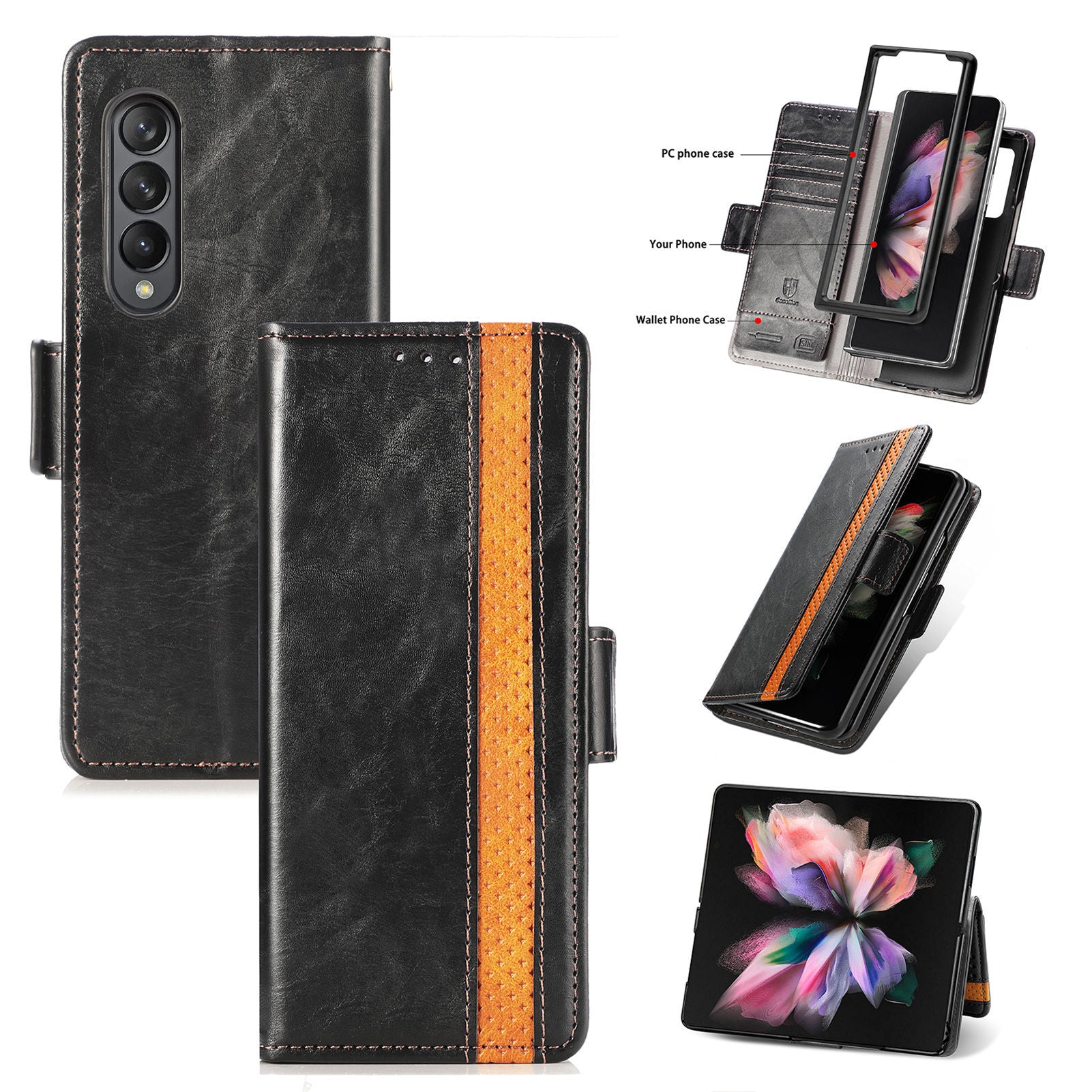 Premium Leather Case for Samsung Galaxy Z Fold 4 Multifunctional Wallet Design Splicing Side Buckle Anti-Drop Cover for Z Fold 3 - 0 Find Epic Store