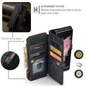 Case for Samsung Galaxy Z Fold 3/4 Wallet, Durable PU Leather Magnetic Wallet Flip Lanyard Strap Wristlet Zipper Card Holder Case - 0 Find Epic Store