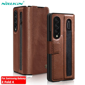 Case For Samsung Galaxy Z Fold 4 5G Case Leather Case Luxury Leather Kickstand Case With S-Pen Pocket For Z Fold 4 Case - 0 Find Epic Store