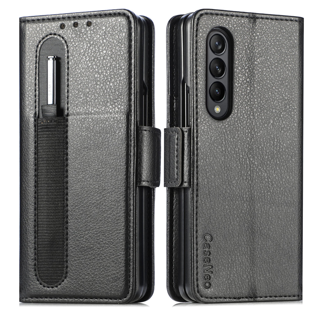 Premium Lychee Pattern Leather Case for Samsung Galaxy Z Fold 4 3 with Pen Holder Multifunctional Wallet Design Anti-Drop Cover - 0 Find Epic Store