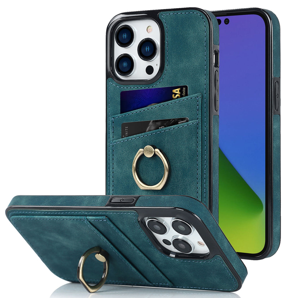 Stylish Matte Leather Case for iPhone 14 13 12 Mini 11 XR XS Max 7 8 Plus with Ring Holder multifunctional storage Phone Cover - 0 Find Epic Store