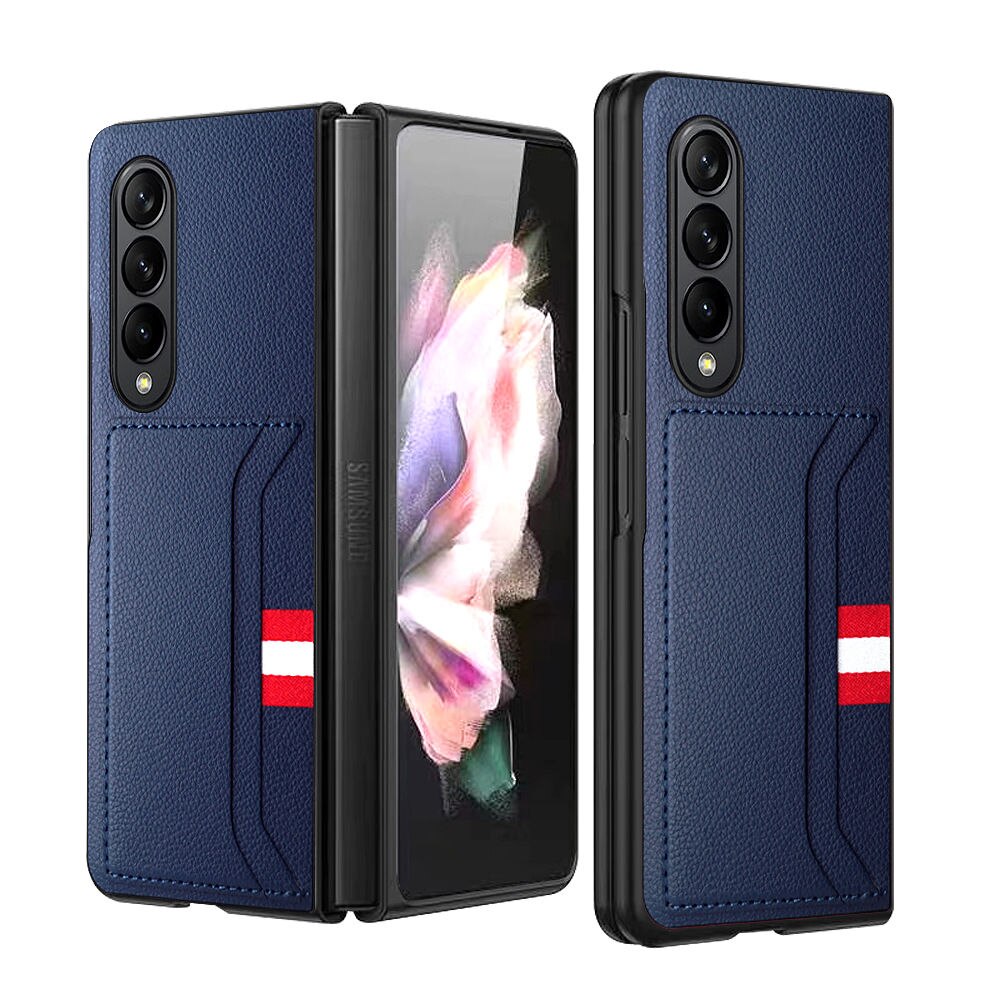 Premium lychee pattern Leather Case for Samsung Galaxy Z Fold 4 5G Fashion with Card Holder Shockproof Cover for Galaxy Z Fold 3 - 0 For Galaxy Z Fold 3 / Blue / United States Find Epic Store