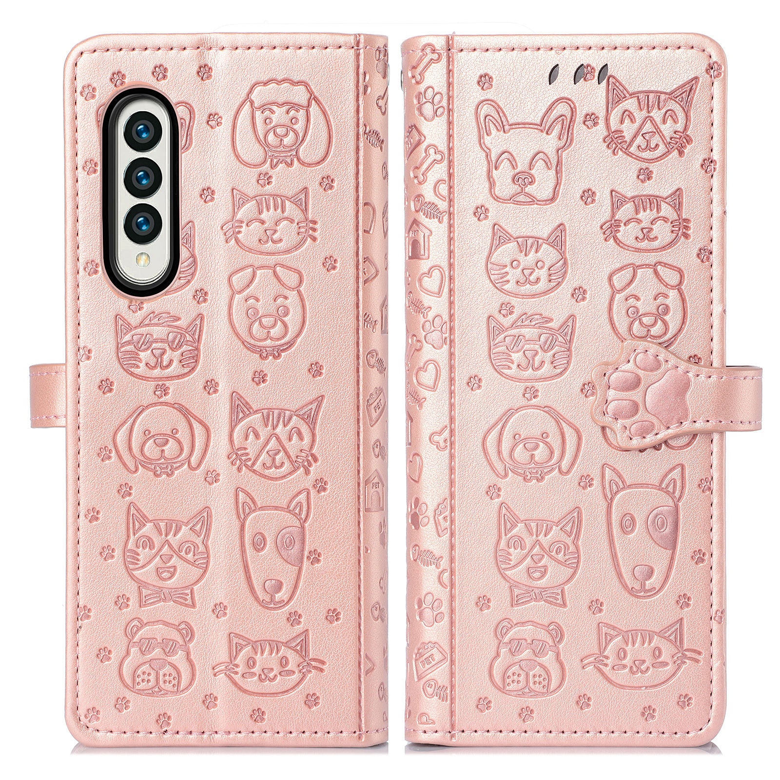 Case For Samsung Galaxy Z Fold 4 Cartoon Cute Cat Dog Leather Flip With Stand Function Galaxy Z Fold 3 Wallet Cover - 0 For Galaxy Z Fold 3 / Rose Gold / United States Find Epic Store