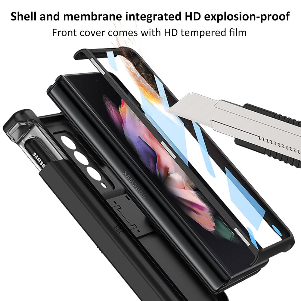 Magnetic Hinge Protection Case for Samsung Galaxy Z Fold 3 5G Built-in S-Pen Slot Hidden Kickstand Front Screen Protector Cover - 0 Find Epic Store