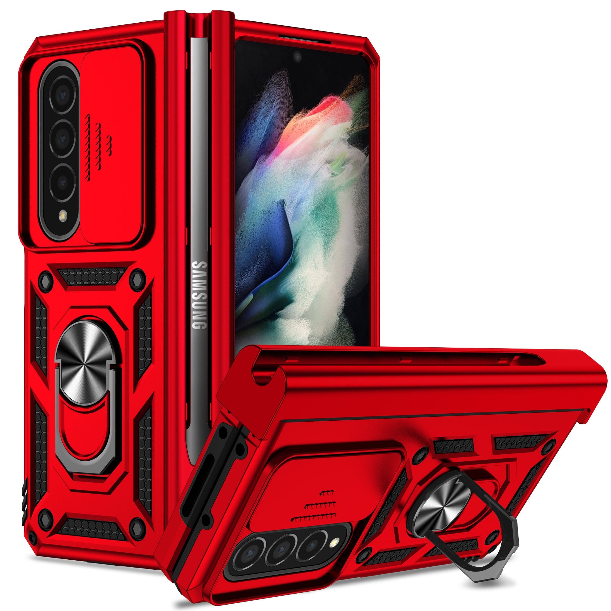 Case For Samsung Galaxy Z Fold 4 Slide Camera Lens Military Grade Bumpers Armor Cover for Samsung Galaxy Z Fold 4 - 0 For Galaxy Z Fold 4 / Red / United States Find Epic Store
