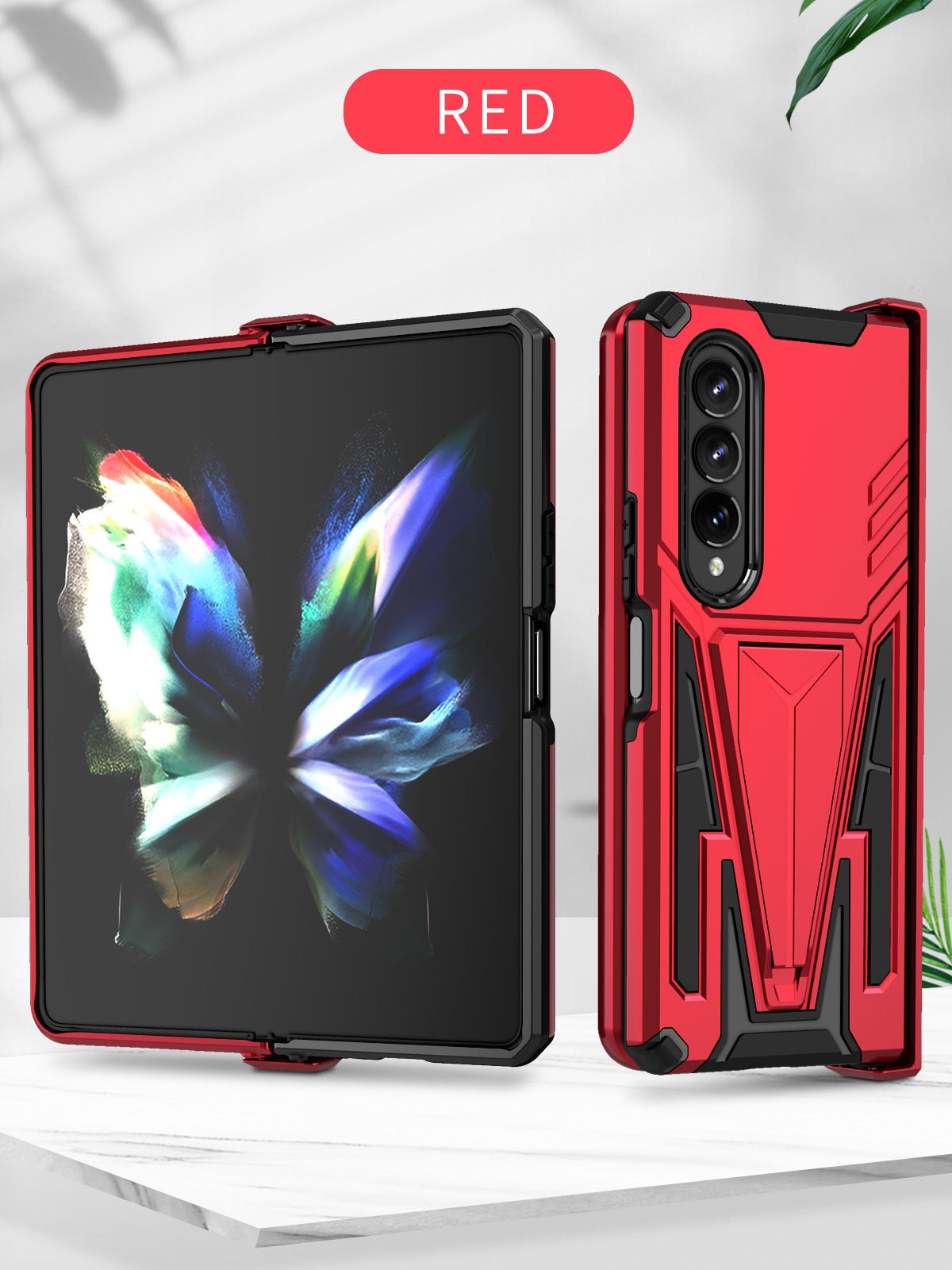 Case For Samsung Galaxy Z Fold 4 Armor Stand Holder Rugged Silicone Shockproof Case For Galaxy Z Fold 3 5G Back Cover - 0 For Galaxy Z Fold 3 / Red / United States Find Epic Store