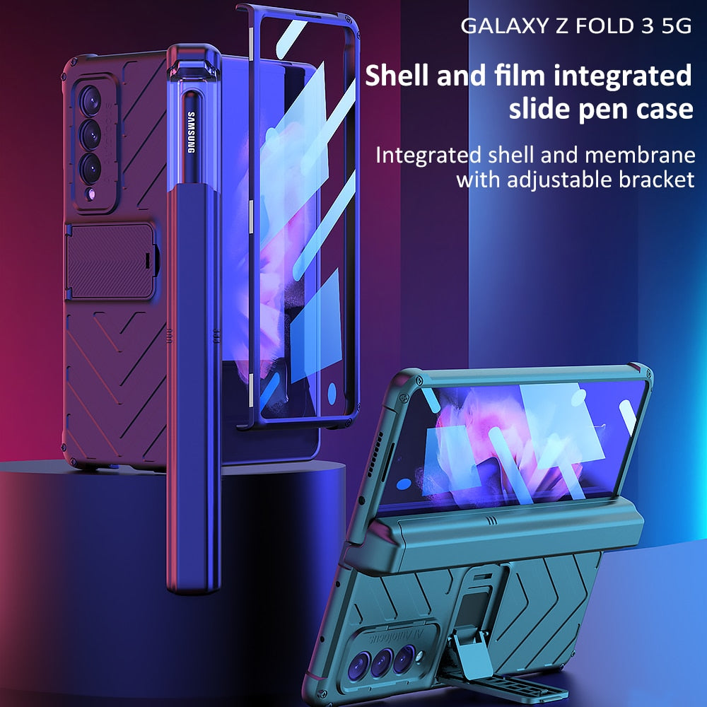 Magnetic Hinge Protection Case for Samsung Galaxy Z Fold 3 5G Built-in S-Pen Slot Hidden Kickstand Front Screen Protector Cover - 0 Find Epic Store