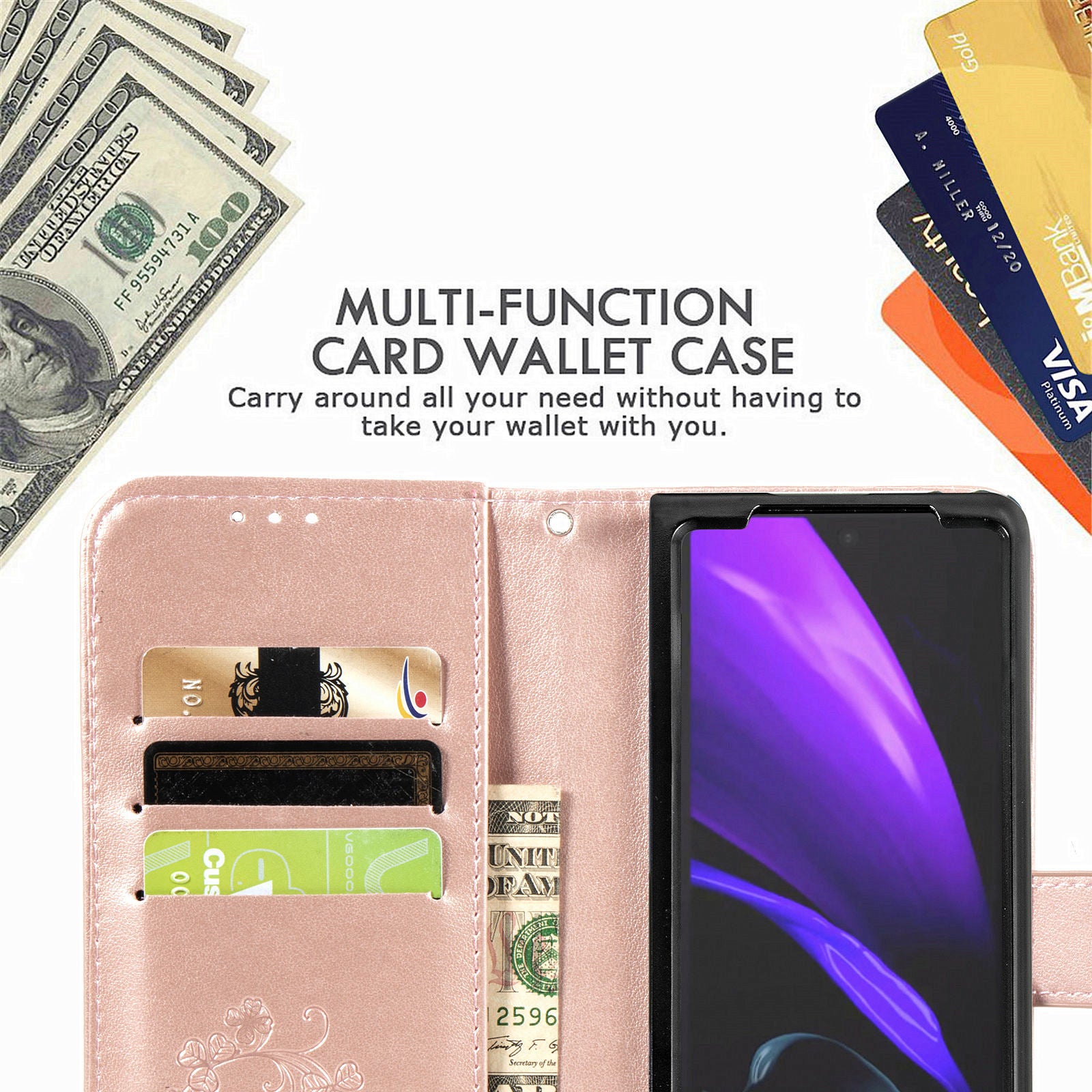 Embossed 3D Flower Case for Samsung Galaxy Z Fold 4 Fold 3 Leather Wallet Phone Case Bag Cover - 0 Find Epic Store