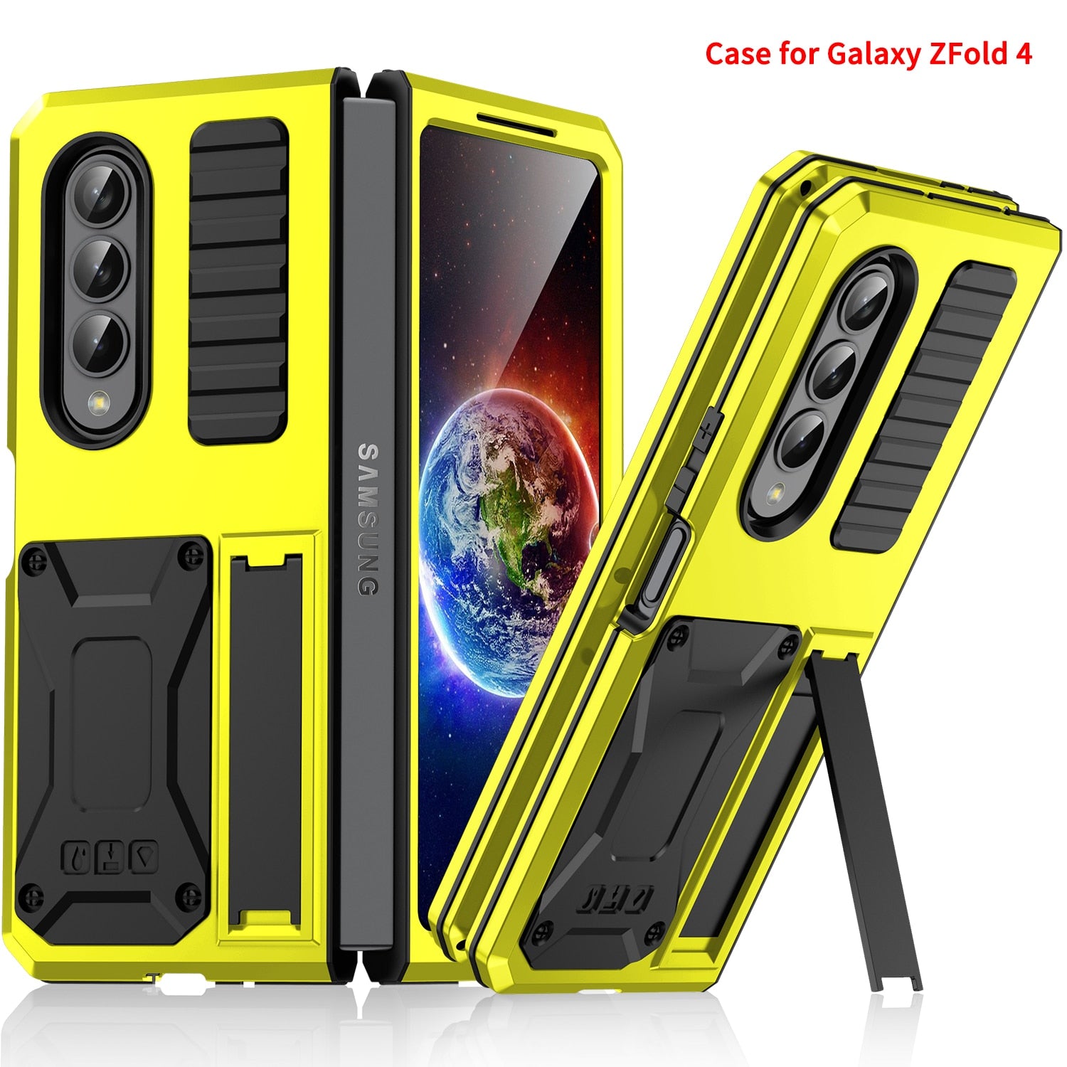 With Bracket+ Full Protective For Samsung Galaxy Z Fold 4 5G 2022 Case Kickstand Dual Layer Protective Shockproof for Z Fold4 - 0 for Samsung Z Fold 4 / Yellow / United States Find Epic Store