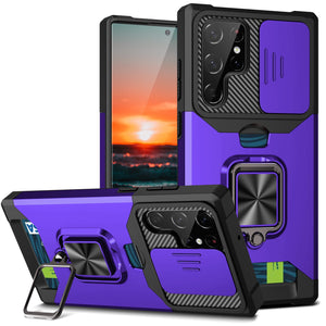 Case for Samsung Galaxy S22 Ultra S22+ S22 5G with Ring Stand Kickstand Slide Camera Cover, Heavy Duty Protective Wallet Case - 0 Purple / United States Find Epic Store