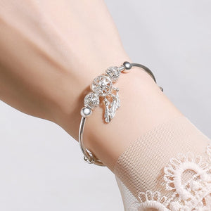 Adjustable size 925 Silver Color Bangle cuff Dreamcatcher Tassel Feather Round Bead Charm Bracelet jewelry For Women wedding - 0 Find Epic Store