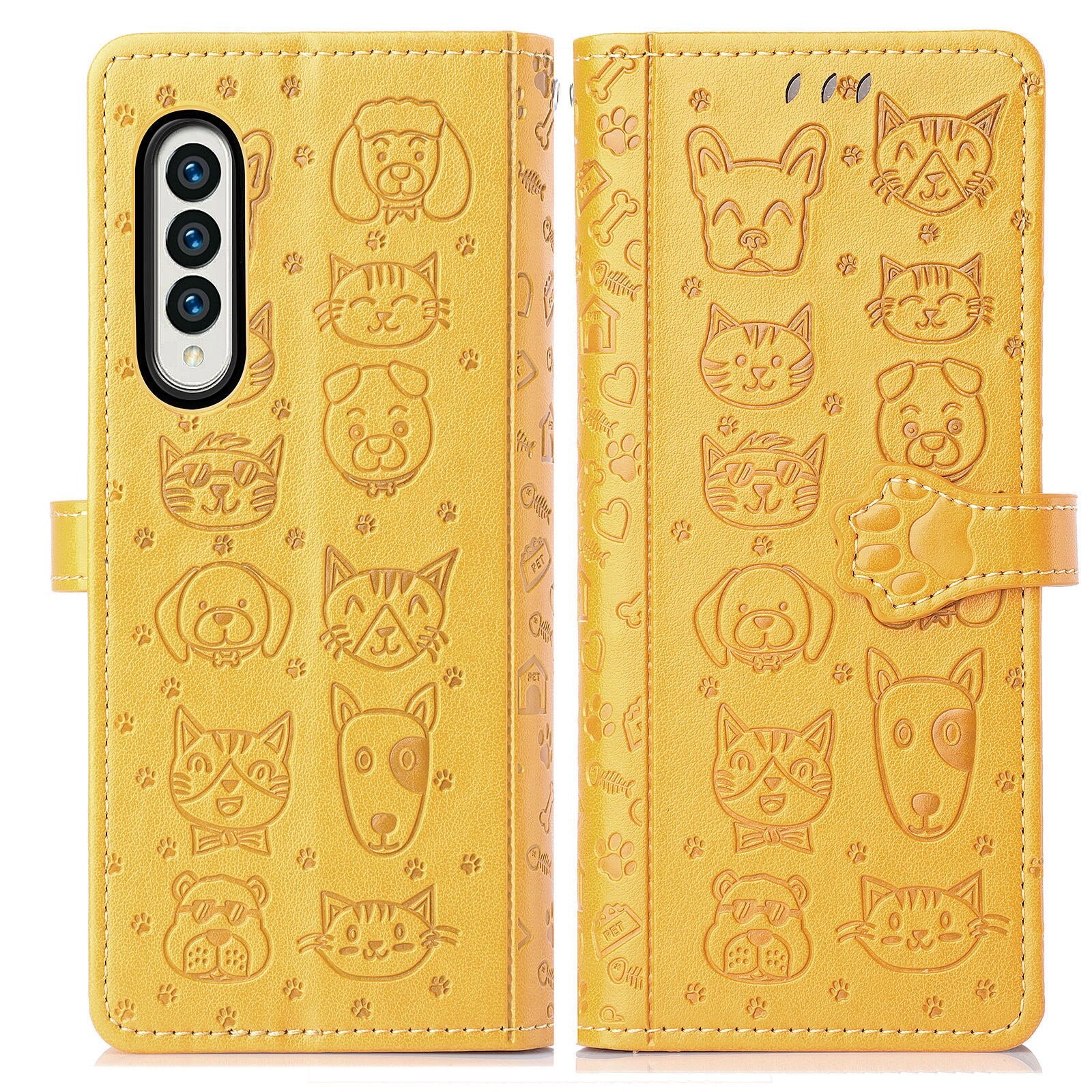 Case For Samsung Galaxy Z Fold 4 Cartoon Cute Cat Dog Leather Flip With Stand Function Galaxy Z Fold 3 Wallet Cover - 0 For Galaxy Z Fold 3 / Yellow / United States Find Epic Store