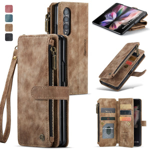 Case for Samsung Galaxy Z Fold 3/4 Wallet, Durable PU Leather Magnetic Wallet Flip Lanyard Strap Wristlet Zipper Card Holder Case - 0 for Galaxy Z Fold 3 / Brown / United States Find Epic Store