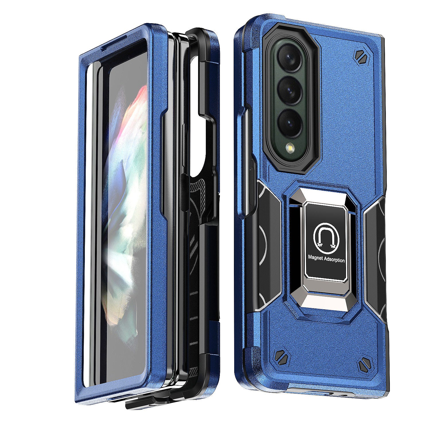 Case For Samsung Galaxy Z Fold 4 Shockproof TPU Bumper Cover Ring Stand Coque Fundas Protective Shell for Galaxy Z Fold 4 - 0 For Galaxy Z Fold 4 / Blue / United States Find Epic Store