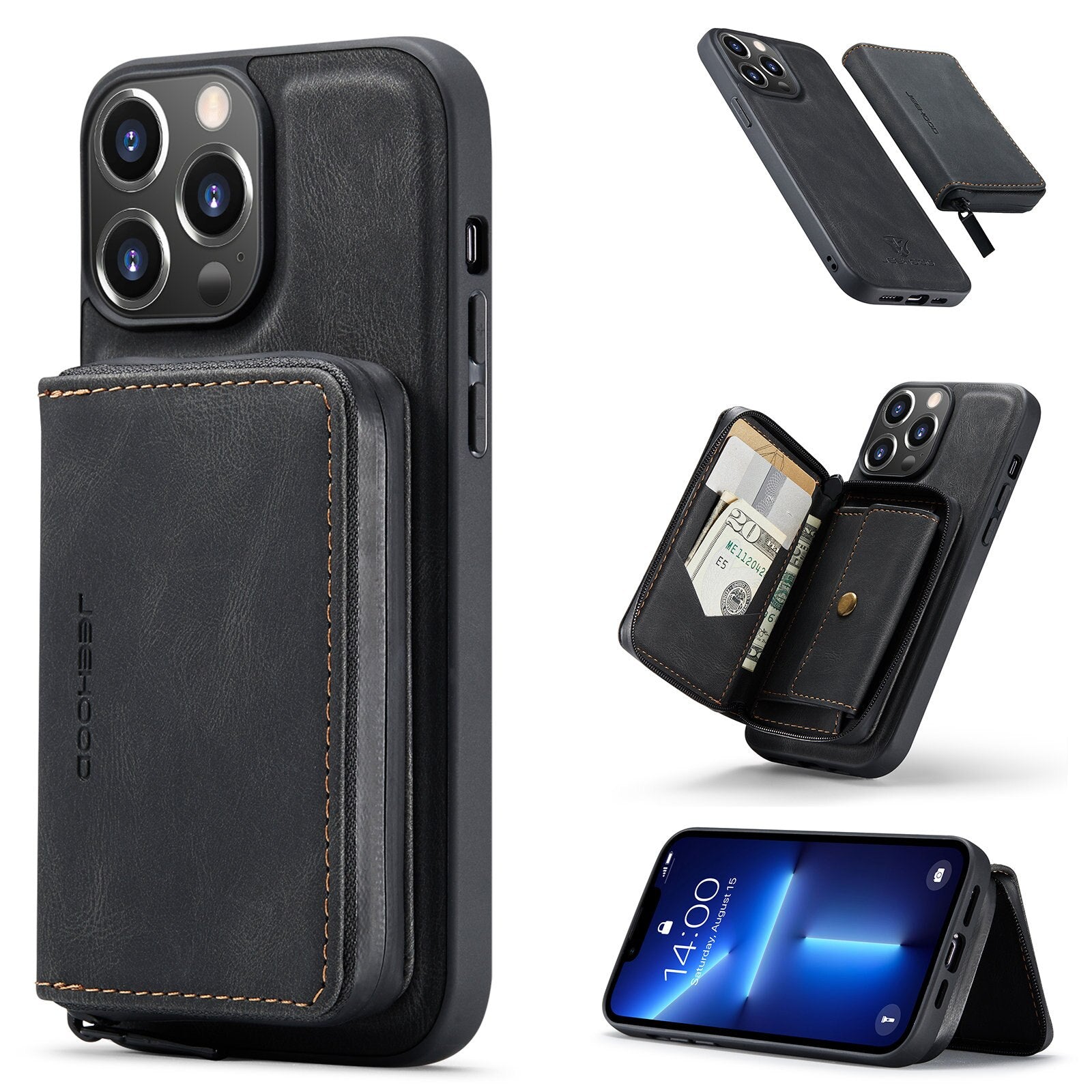 Case For iPhone 14&amp;14 Pro Max PU Leather Wallet Card Solt Bag Magnetic Support Wireless Charging - 0 For iPhone 14 / Black / United States Find Epic Store