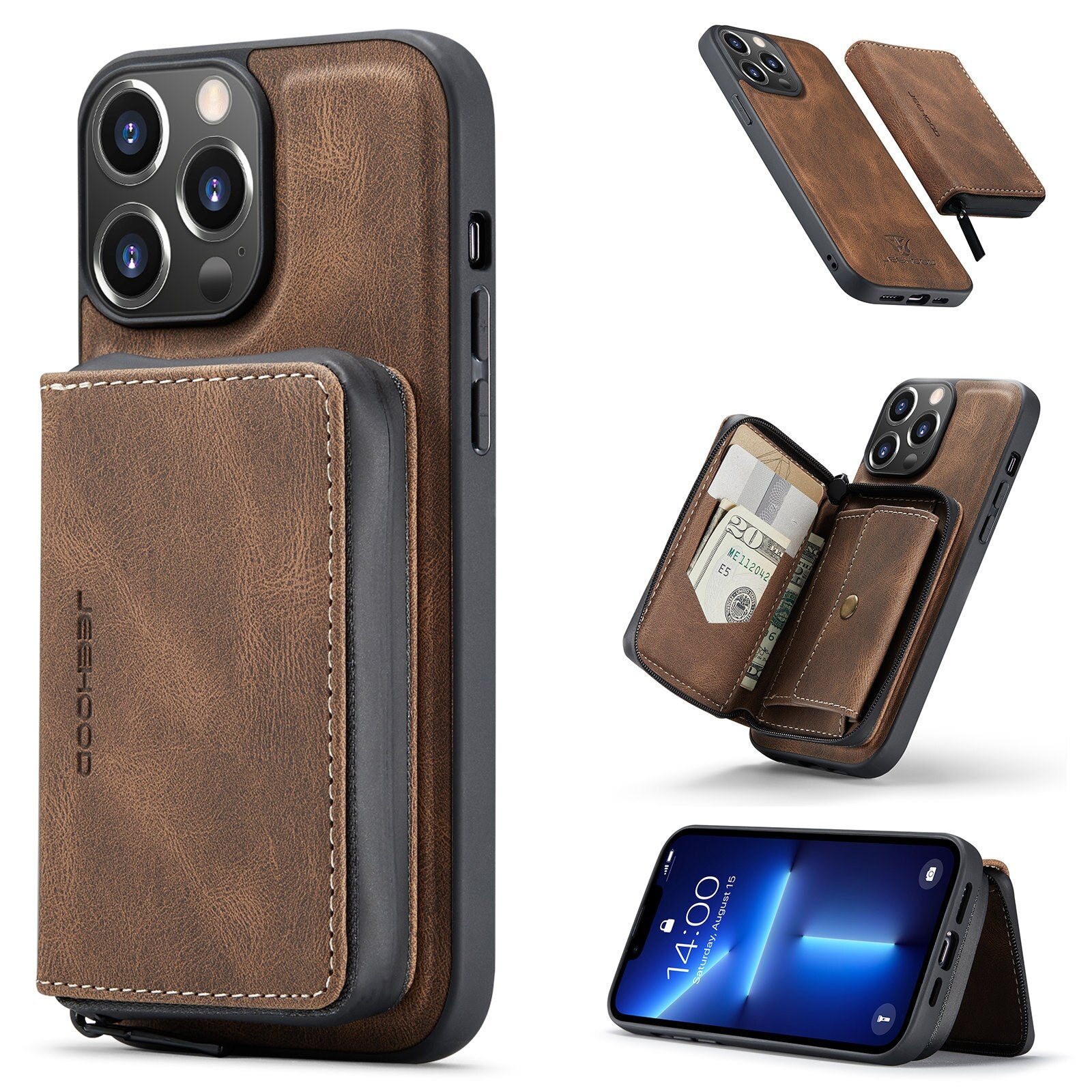 Case For iPhone 14&amp;14 Pro Max PU Leather Wallet Card Solt Bag Magnetic Support Wireless Charging - 0 For iPhone 14 / Brown / United States Find Epic Store