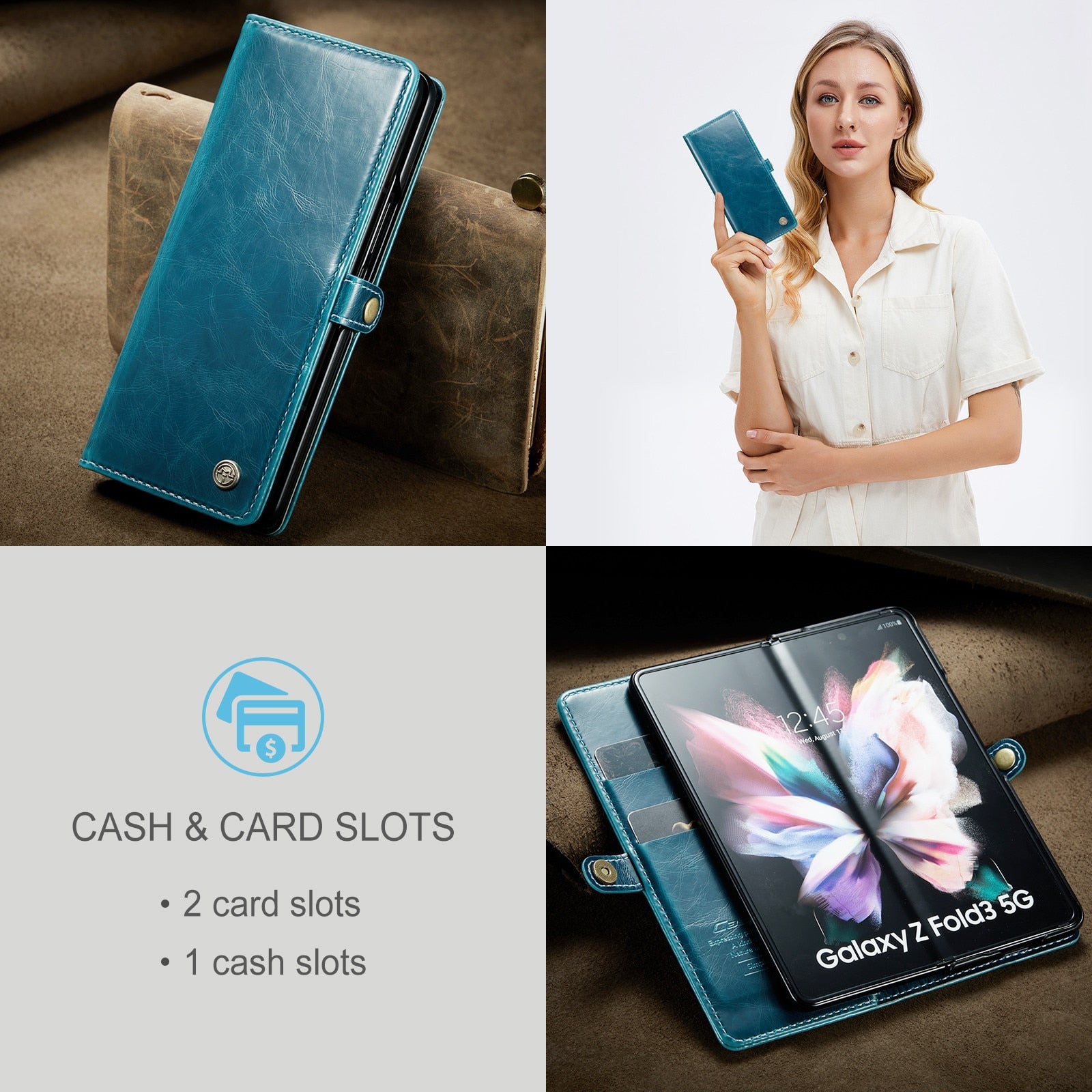 Case for Samsung Galaxy Z Fold 4 5G Fold 3 Retro Purse Leather, Case Me Luxury Magneti Card Holder Wallet Cover for Galaxy Fold 3 - 0 Find Epic Store
