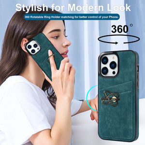 Stylish Matte Leather Case for iPhone 14 13 12 Mini 11 XR XS Max 7 8 Plus with Ring Holder multifunctional storage Phone Cover - 0 Find Epic Store