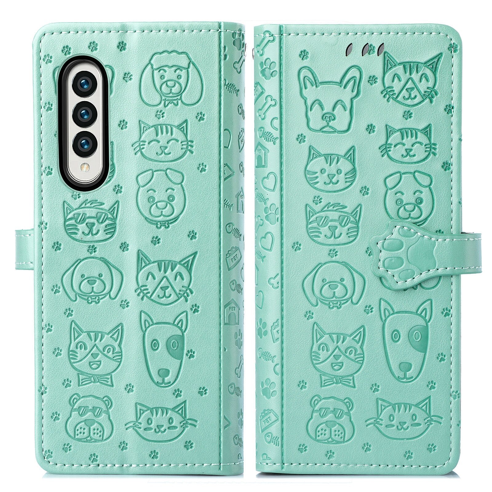 Case For Samsung Galaxy Z Fold 4 Cartoon Cute Cat Dog Leather Flip With Stand Function Galaxy Z Fold 3 Wallet Cover - 0 For Galaxy Z Fold 3 / Green / United States Find Epic Store