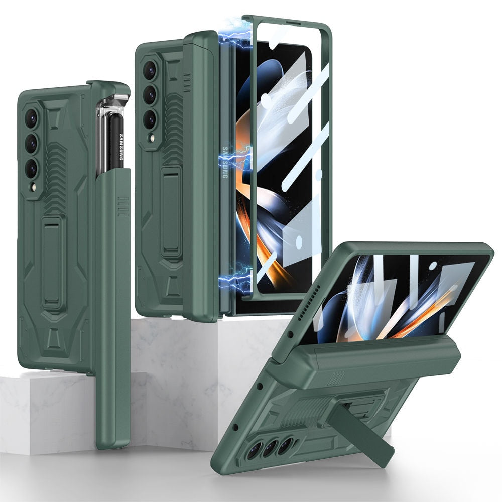Magnetic Folding Armor Slide Pen Case for Samsung Galaxy Z Fold 4 5G with Bracket Anti-Drop Shockproof Full Protection Cover - 0 For Galaxy Z Fold 4 / Green / United States Find Epic Store