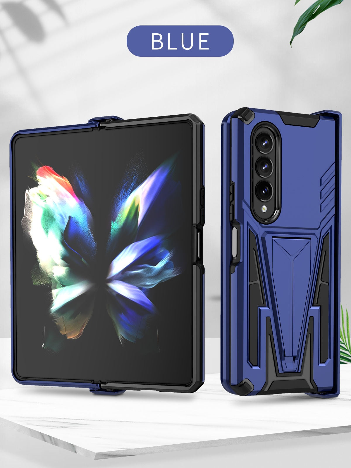 Case For Samsung Galaxy Z Fold 4 Armor Stand Holder Rugged Silicone Shockproof Case For Galaxy Z Fold 3 5G Back Cover - 0 For Galaxy Z Fold 3 / Blue / United States Find Epic Store