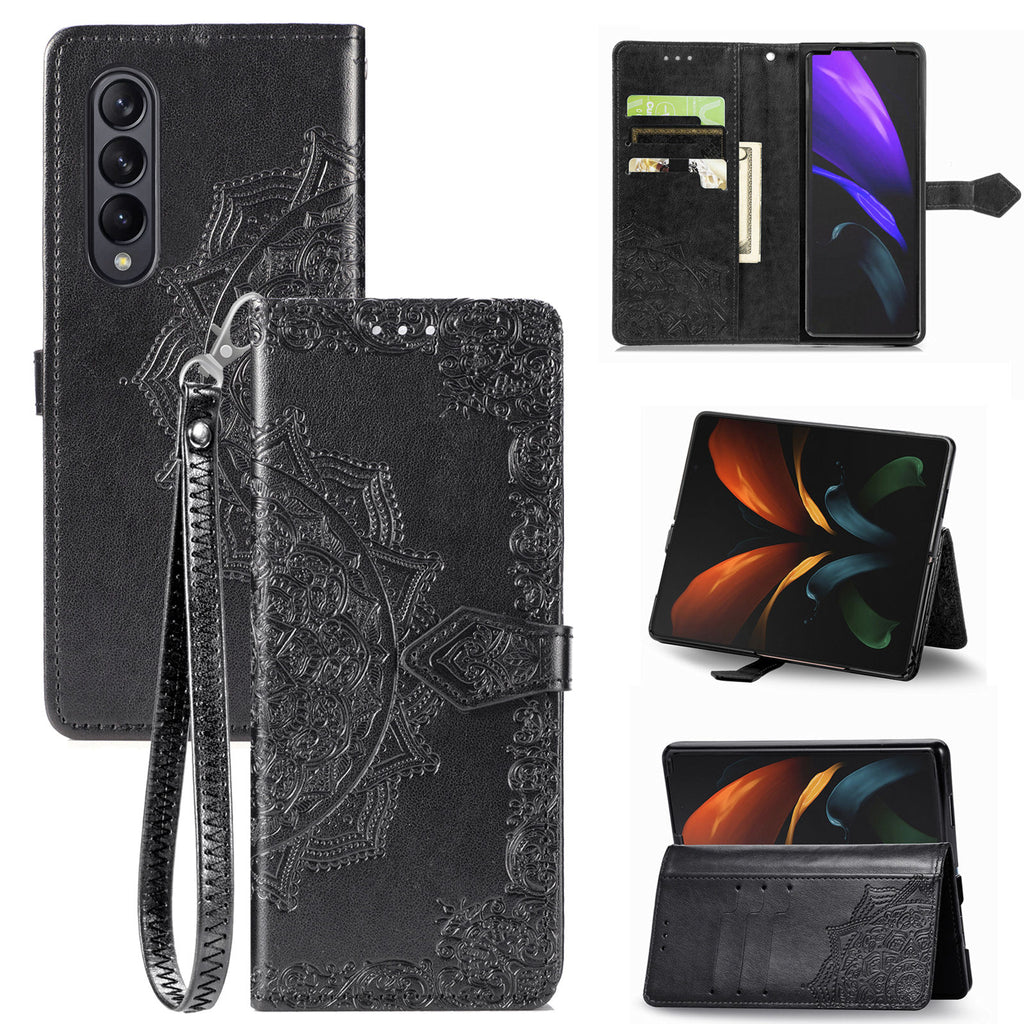 Leather Case for Samsung Galaxy Z Fold 4 Prime 3D Relief Flower Wallet Flip case on Galaxy Z fold 3 With Stand Function - 0 Find Epic Store