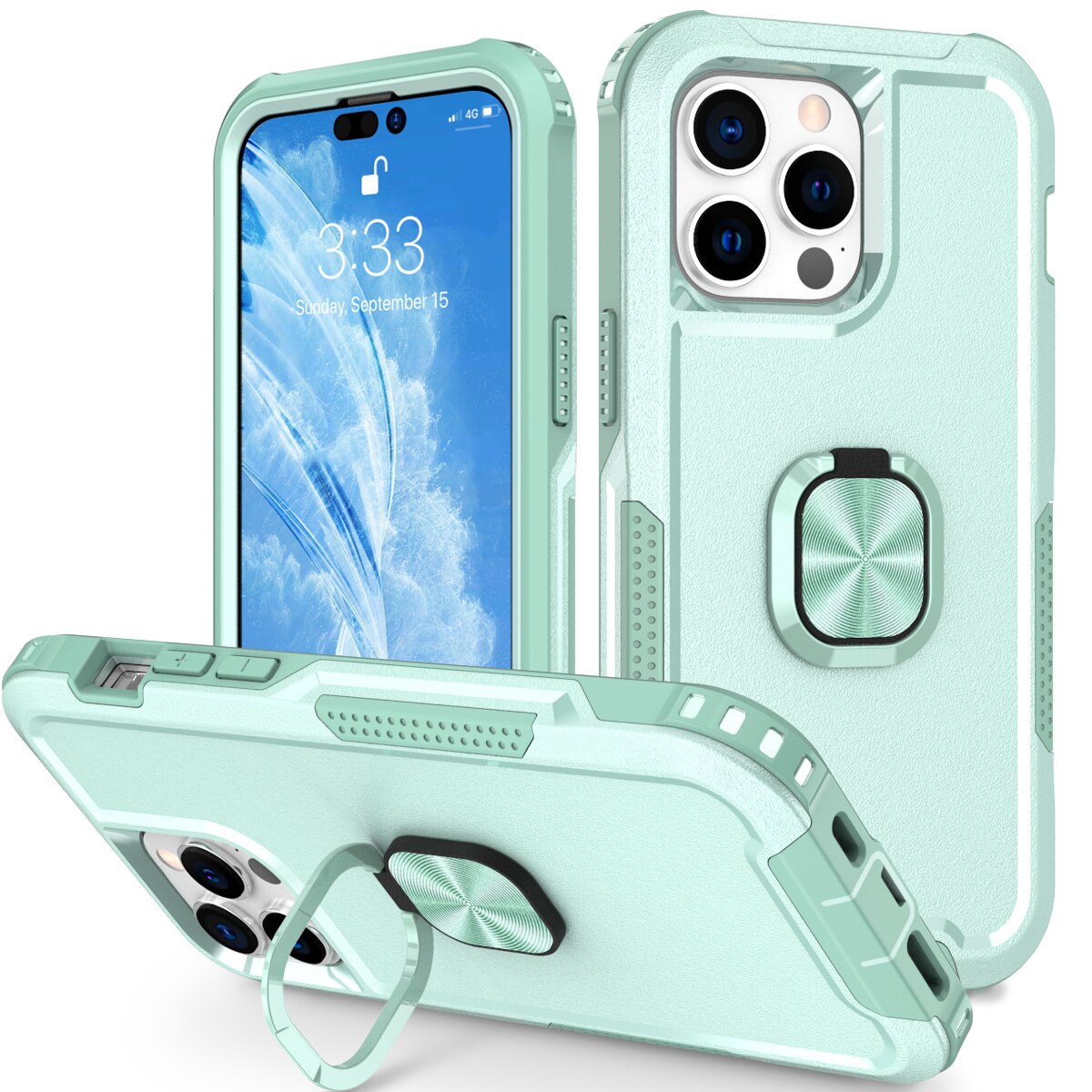 Case for iPhone 14 Pro Max 2022 Heavy Duty Full Body Shockproof Kickstand with 360° Ring Holder Support Car Mount Hybrid Bumper - 0 for iPhone 14 / Green / United States Find Epic Store