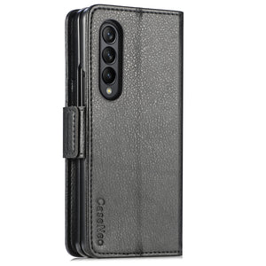Premium Lychee Pattern Leather Case for Samsung Galaxy Z Fold 4 3 with Pen Holder Multifunctional Wallet Design Anti-Drop Cover - 0 For Galaxy Z Fold 3 / Black / United States Find Epic Store