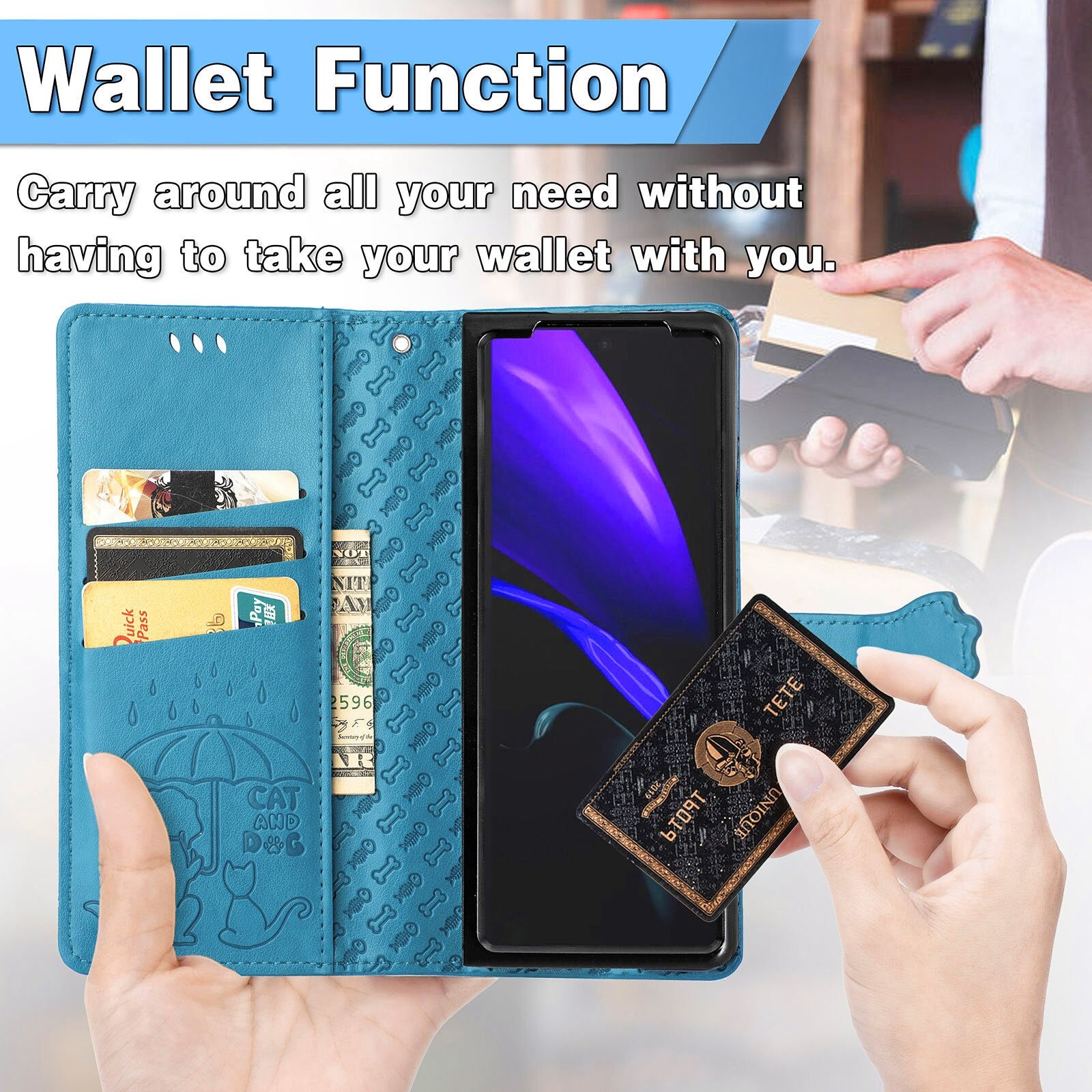 Case For Samsung Galaxy Z Fold 4 Cartoon Cute Cat Dog Leather Flip With Stand Function Galaxy Z Fold 3 Wallet Cover - 0 Find Epic Store