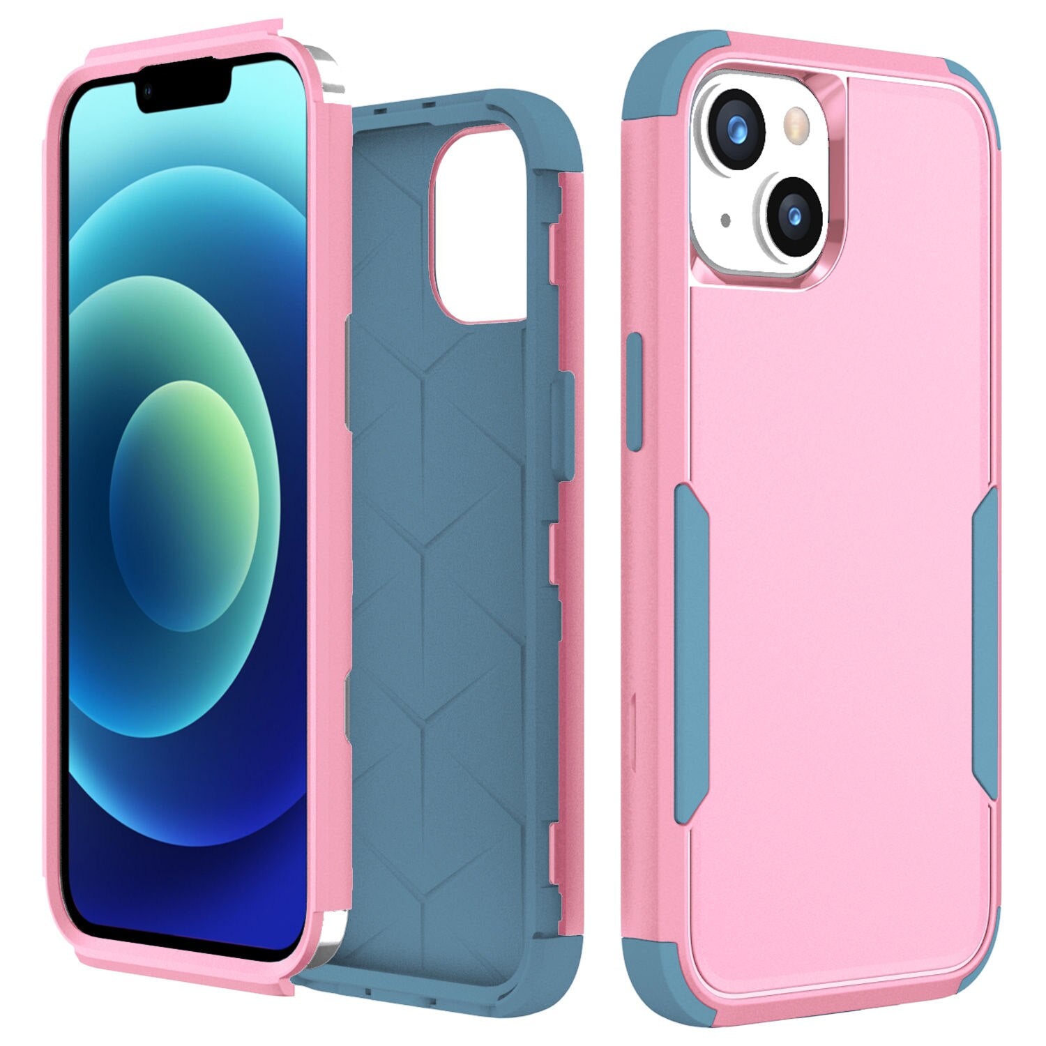 Case For iPhone 14 Armor Shockproof 3 in 1 Hybrid iPhone 14 Pro Max Colorful Hard PC +Silicone Heavy Duty Full Protection Cover - 0 For iPhone 14 / Pink Celadon / United States Find Epic Store