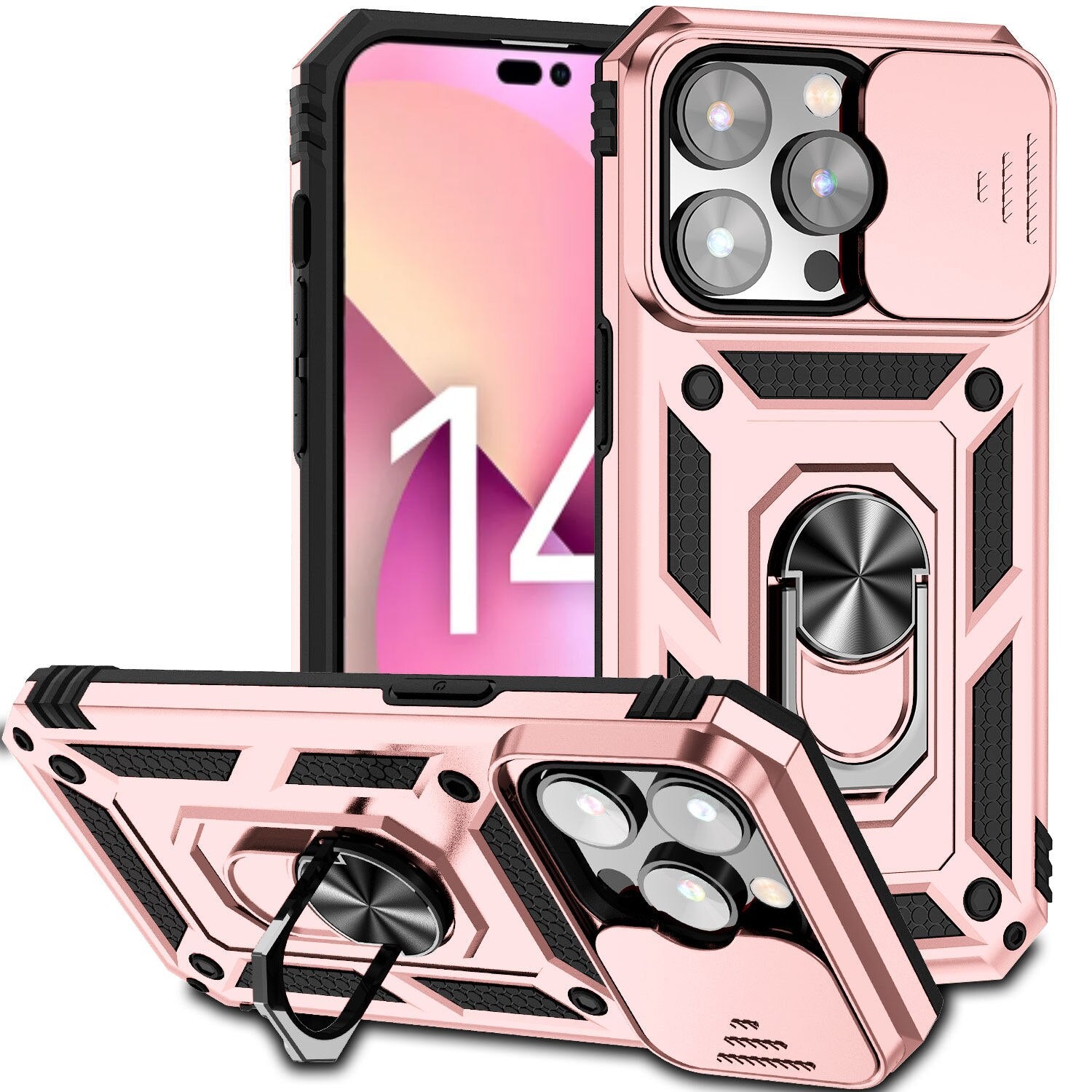 For iPhone 14 Pro&amp;14 Pro Max Case Slide Camera Lens Military Grade Bumpers Armor Cover for iPhone 14 - 0 For iPhone 14 / Rose Gold / United States Find Epic Store