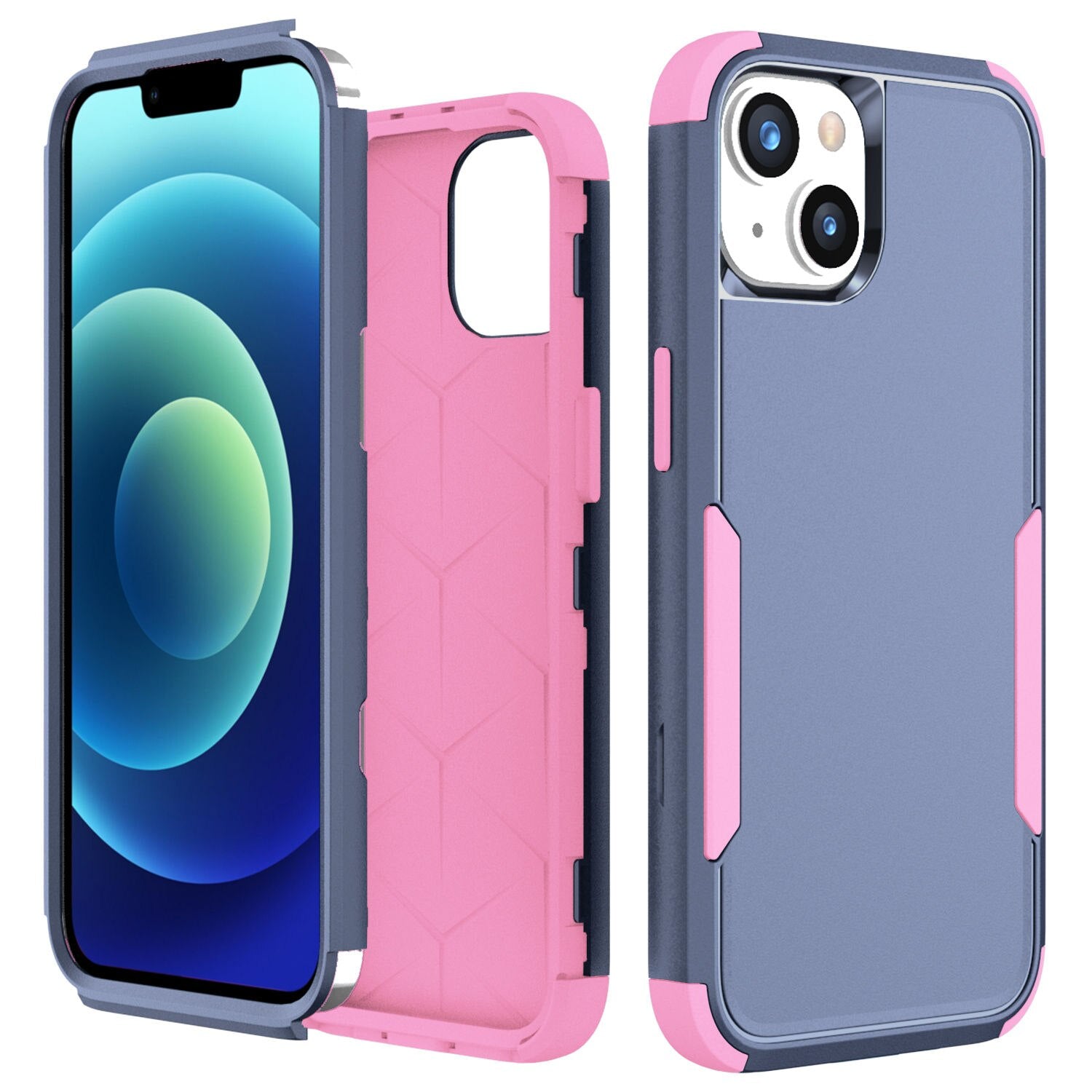 Case For iPhone 14 Armor Shockproof 3 in 1 Hybrid iPhone 14 Pro Max Colorful Hard PC +Silicone Heavy Duty Full Protection Cover - 0 For iPhone 14 / Navy Pink / United States Find Epic Store