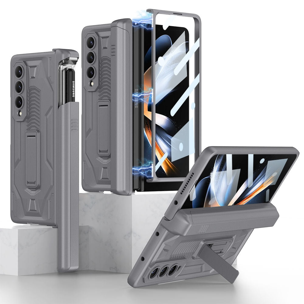 Magnetic Folding Armor Slide Pen Case for Samsung Galaxy Z Fold 4 5G with Bracket Anti-Drop Shockproof Full Protection Cover - 0 For Galaxy Z Fold 4 / Grey / United States Find Epic Store