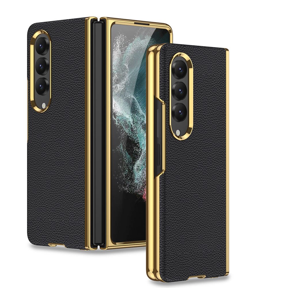 Case For Samsung Galaxy Z Fold 4 Luxury Plating Surface Plain Leather Case Soft Feel All-inclusive Protection Phone Cover - 0 For Galaxy Z Fold 4 / Black 1 / United States Find Epic Store
