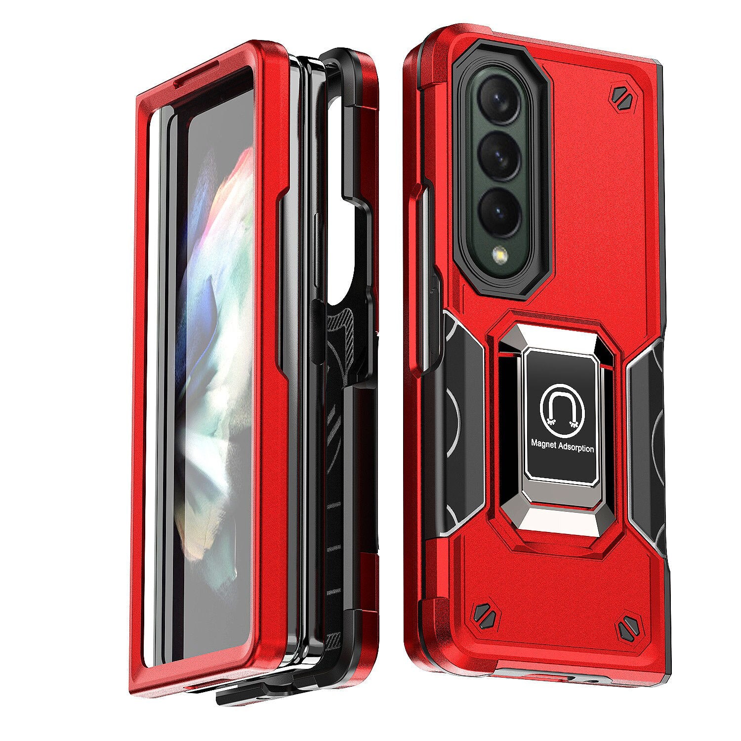 Case For Samsung Galaxy Z Fold 4 Shockproof TPU Bumper Cover Ring Stand Coque Fundas Protective Shell for Galaxy Z Fold 4 - 0 For Galaxy Z Fold 4 / Red / United States Find Epic Store