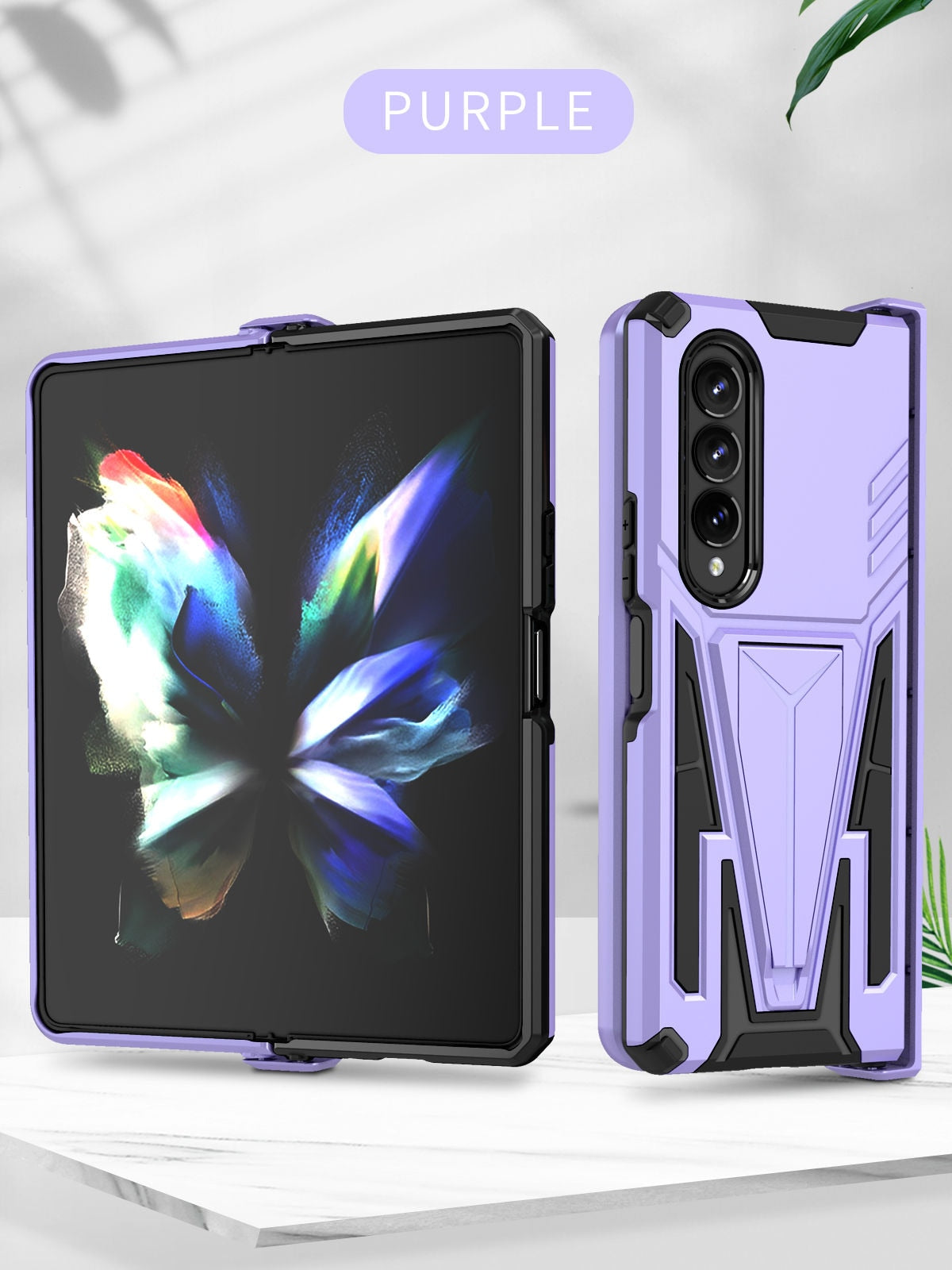 Case For Samsung Galaxy Z Fold 4 Armor Stand Holder Rugged Silicone Shockproof Case For Galaxy Z Fold 3 5G Back Cover - 0 For Galaxy Z Fold 3 / Purple / United States Find Epic Store