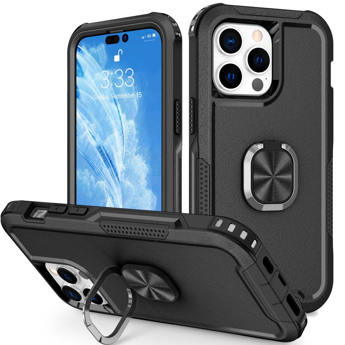 Case for iPhone 14 Pro Max 2022 Heavy Duty Full Body Shockproof Kickstand with 360° Ring Holder Support Car Mount Hybrid Bumper - 0 for iPhone 14 / Black / United States Find Epic Store