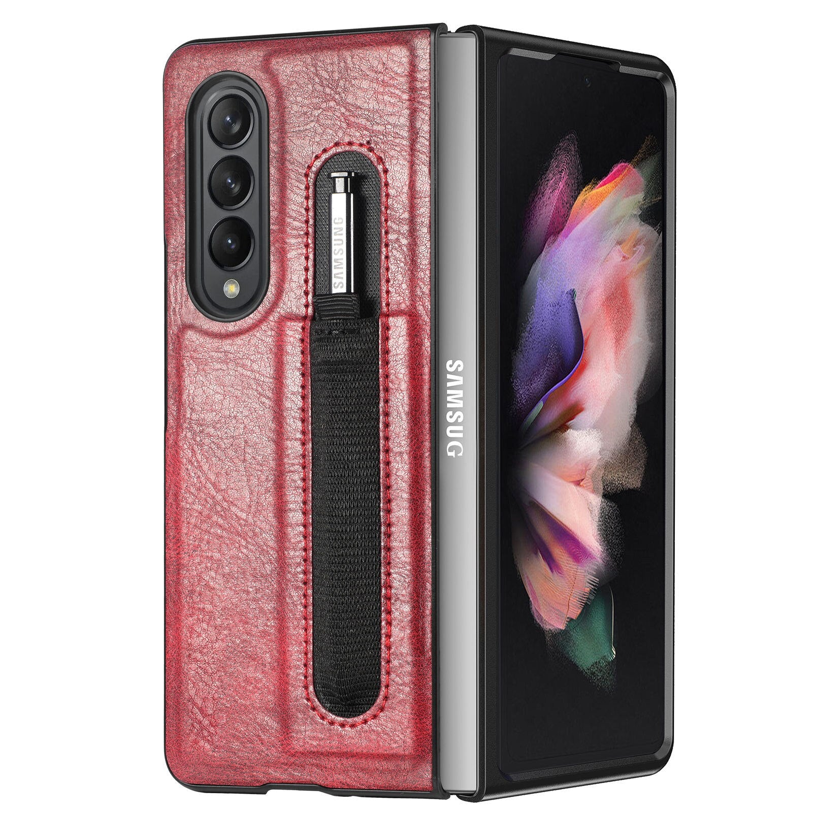 Premium Leather Case for Samsung Galaxy Z Fold 4 Slim Design with Pen Holder Anti-Drop Cover for Galaxy Z Fold 3 - 0 For Galaxy Z Fold 3 / Red / United States Find Epic Store