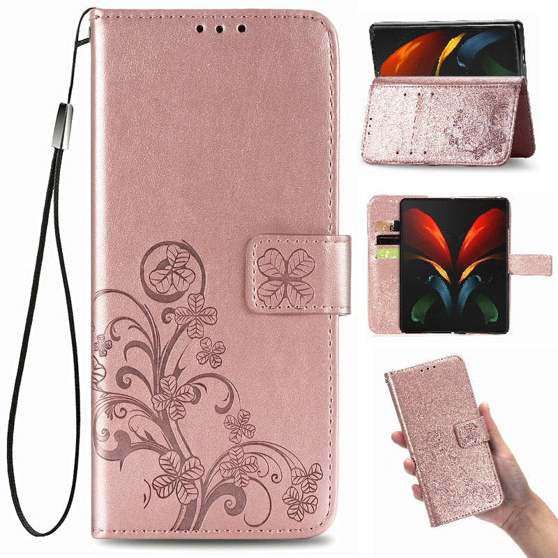 Embossed 3D Flower Case for Samsung Galaxy Z Fold 4 Fold 3 Leather Wallet Phone Case Bag Cover - 0 Find Epic Store