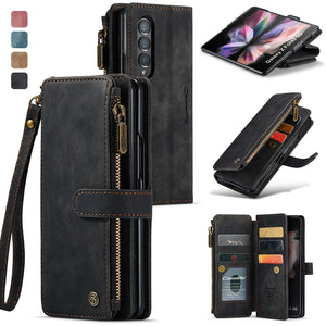Case for Samsung Galaxy Z Fold 3/4 Wallet, Durable PU Leather Magnetic Wallet Flip Lanyard Strap Wristlet Zipper Card Holder Case - 0 for Galaxy Z Fold 3 / Black / United States Find Epic Store