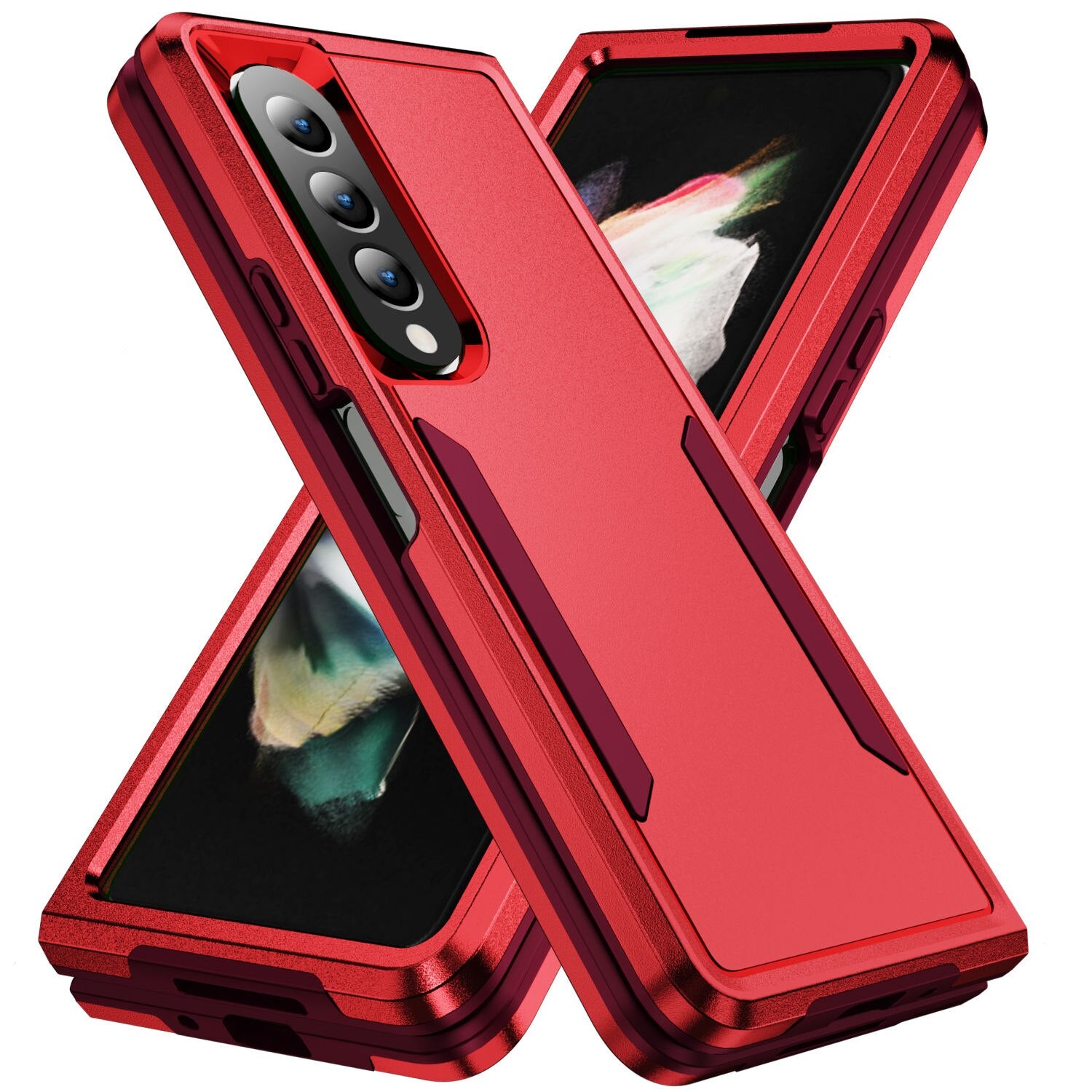 Case For Samsung Galaxy Z Fold 4 5G Military-Grade Protection Fashion Anti-Scratch Folding Armor Case Cover for Galaxy Z Fold 3 - 0 For Galaxy Z Flip 3 / Red / United States Find Epic Store