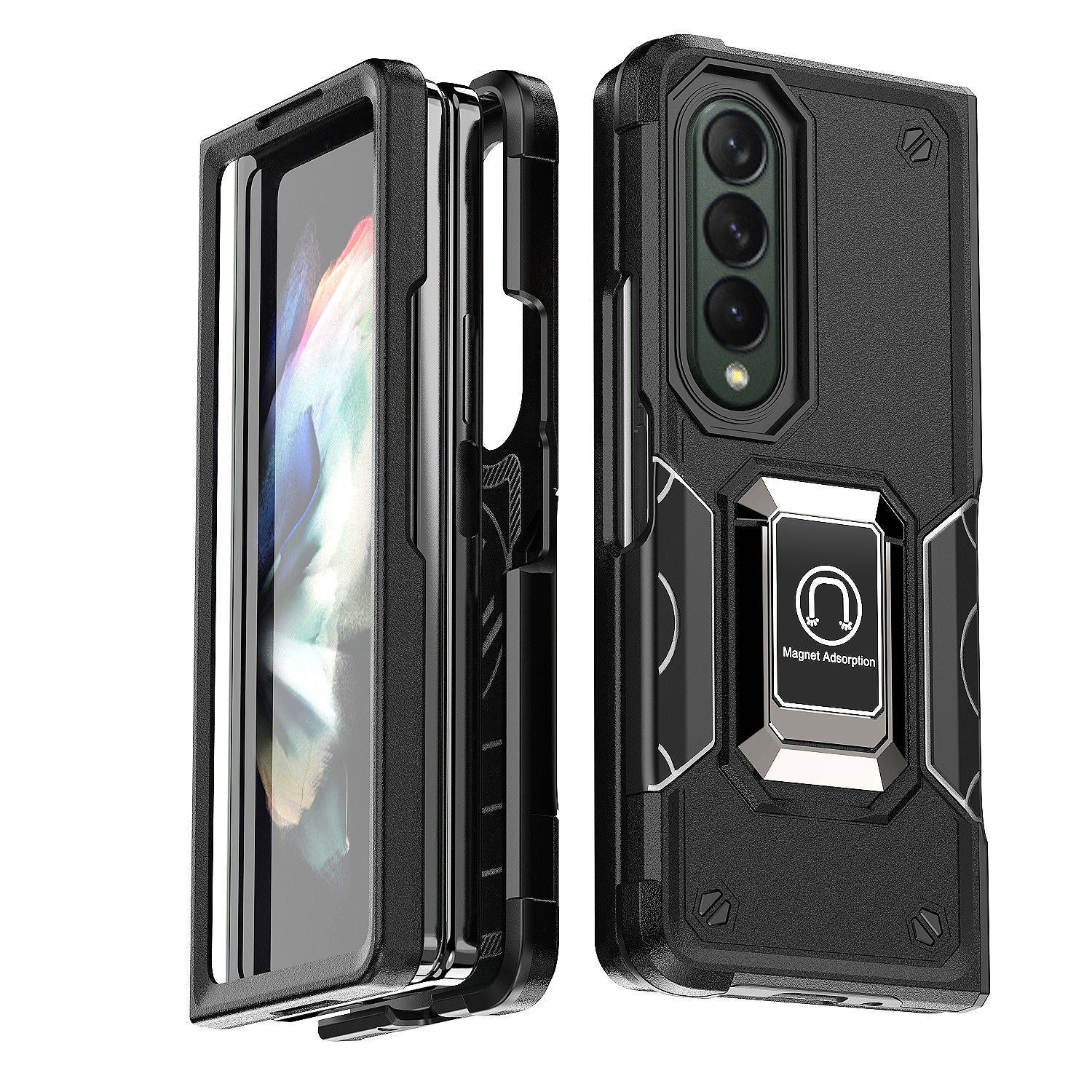 Case For Samsung Galaxy Z Fold 4 Shockproof TPU Bumper Cover Ring Stand Coque Fundas Protective Shell for Galaxy Z Fold 4 - 0 For Galaxy Z Fold 4 / Black / United States Find Epic Store