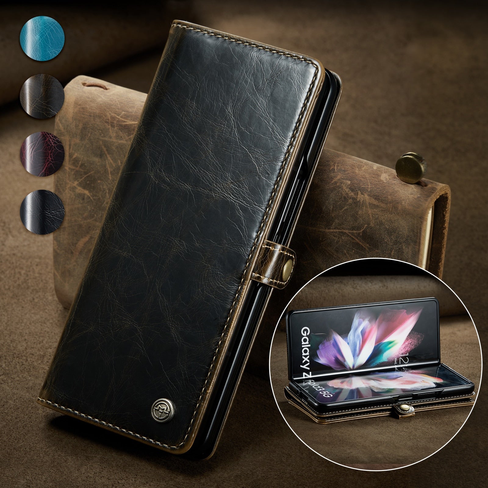 Case for Samsung Galaxy Z Fold 4 5G Fold 3 Retro Purse Leather, Case Me Luxury Magneti Card Holder Wallet Cover for Galaxy Fold 3 - 0 for Galaxy Z Fold 3 / Black Brown / United States Find Epic Store