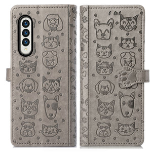 Case For Samsung Galaxy Z Fold 4 Cartoon Cute Cat Dog Leather Flip With Stand Function Galaxy Z Fold 3 Wallet Cover - 0 For Galaxy Z Fold 3 / Grey / United States Find Epic Store