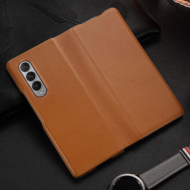 High Quality Genuine Plain Leather Case for Samsung Galaxy Z Fold 4 Anti-drop Lens and Screen Full Protection Folding Case - 0 For Galaxy Z Fold 4 / Brown 2 / United States Find Epic Store