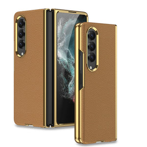 Case For Samsung Galaxy Z Fold 4 Luxury Plating Surface Plain Leather Case Soft Feel All-inclusive Protection Phone Cover - 0 For Galaxy Z Fold 4 / Yellow / United States Find Epic Store
