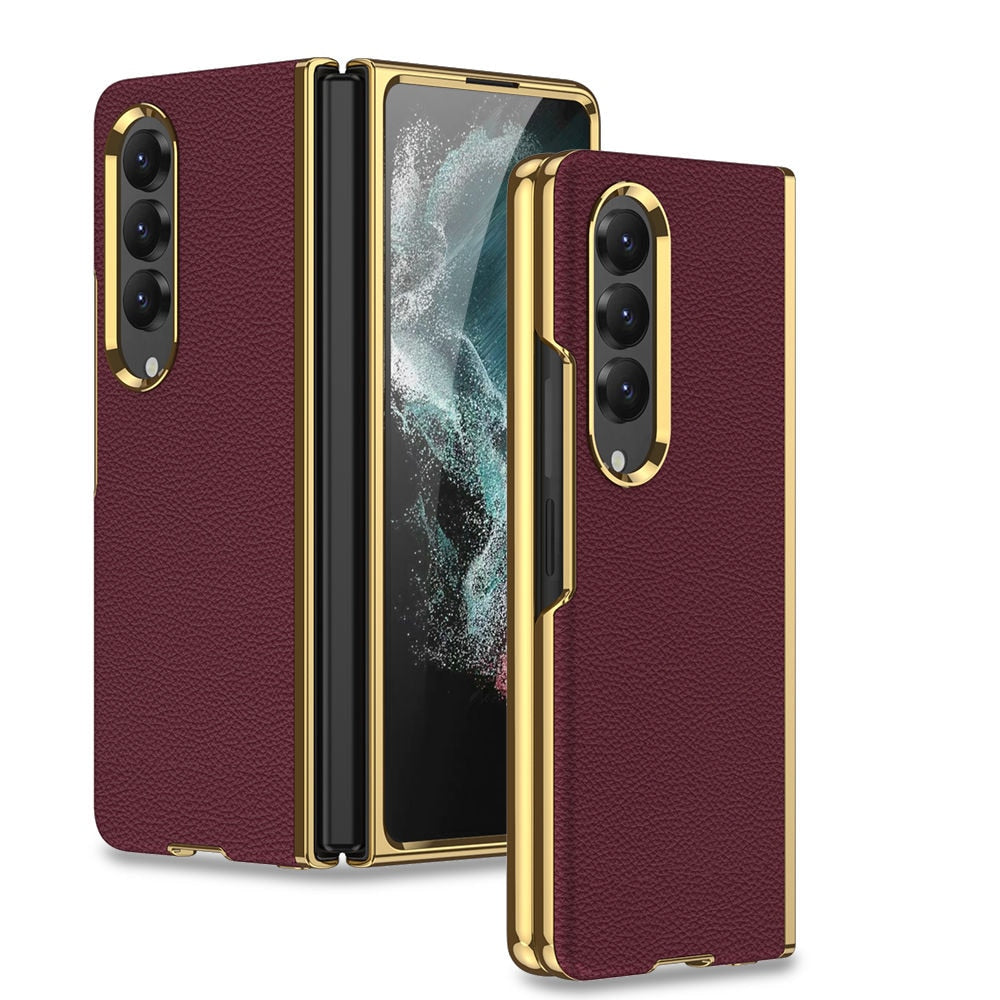 Case For Samsung Galaxy Z Fold 4 Luxury Plating Surface Plain Leather Case Soft Feel All-inclusive Protection Phone Cover - 0 For Galaxy Z Fold 4 / Wine Red / United States Find Epic Store