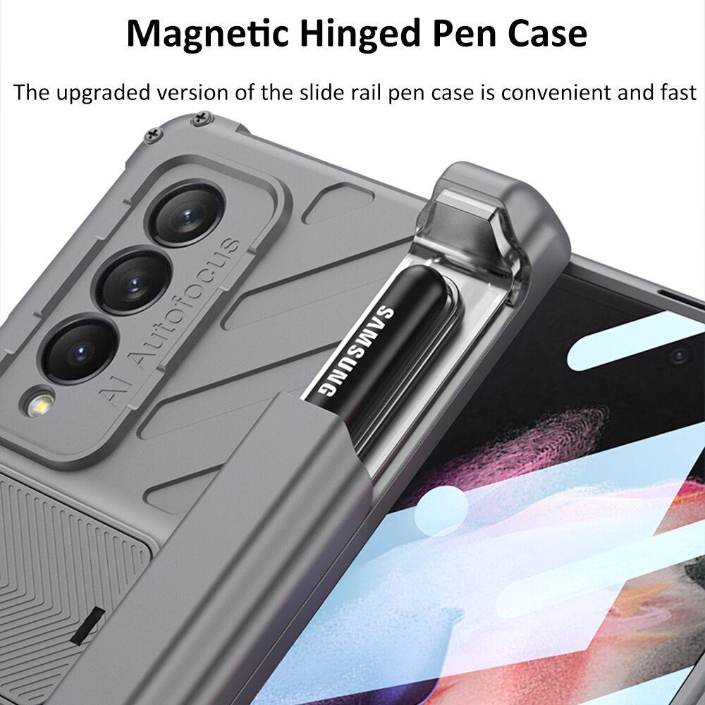 Magnetic Hinge Protection Case for Samsung Galaxy Z Fold 3 5G Built-in S-Pen Slot Hidden Kickstand Front Screen Protector Cover - 0 Find Epic Store